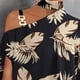 thumbnail image 4 of Camisa holgada con estampado de moda, cuello alto para mujer, un hombro, camisa holgada informal para mujer, blusa de gran tamaño, características de vanguardia, 4 of 8