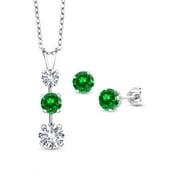 Gem Stone King 925 Sterling Silver White Created Sapphire and Green Created Emerald Pendant and Earrings Jewelry Set For Women (3.77 Cttw, Gemstone September Birthstone, with 18 inch Chain)