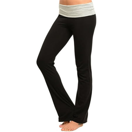 BASILICA - Athletic Fold-Over Workout Yoga Pants Activewear, Black/Grey ...