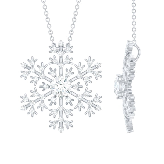 Rosec Jewels Certified Moissanite Snowflake Necklace for Women - with Chain - D-VS1 Quality - Gift for Christmas, 925 Sterling Silver
