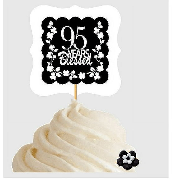 95th Birthday / Anniversary Blessed Cupcake Decoration Toppers Picks -12ct