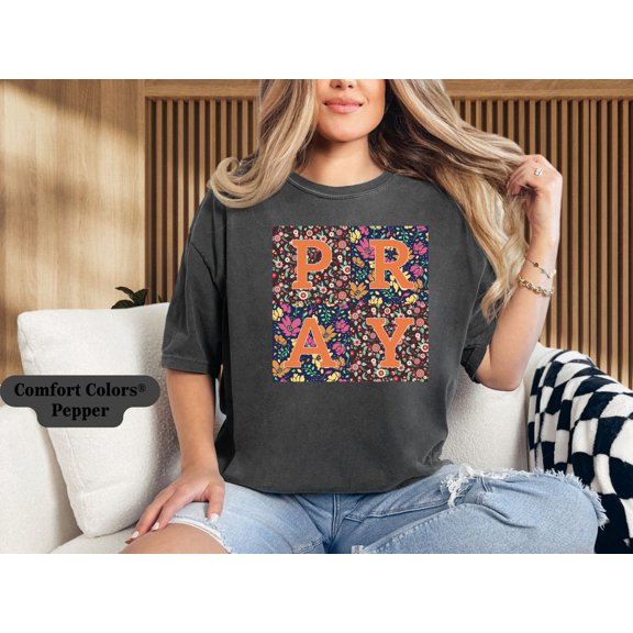 Sam Soft Floral Patchwork Pray T-Shirt, Christian Shirt, Bible Verse Tee, Religious Floral Tee, Inspirational Gift, Christian Mom Gift