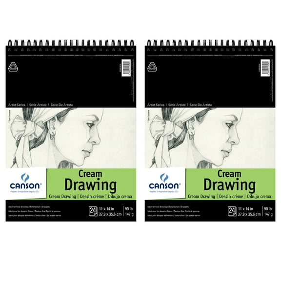Canson Artist Series Drawing Pad, Cream Tone, Top Wire Binding, 24 Sheet, 11x14 inch, Pack of 2