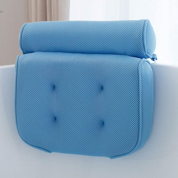 Luxury Bathtub Pillow Large Size, Bright Blue, Bath Pillow for Tub Neck and Back Support, 3D Air Mesh Breathable Bath Fits All Bathtub, Bathtub Pillow - blue