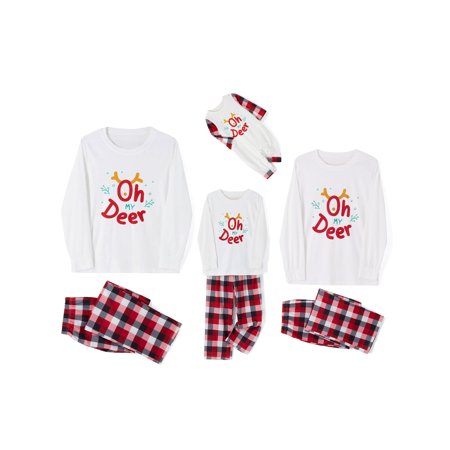 

Nokpsedcb Christmas Pajamas for Family Letter Print Long Sleeve Tops + Casual Plaid Pants Sleepwear Homewear White 6-9 Months