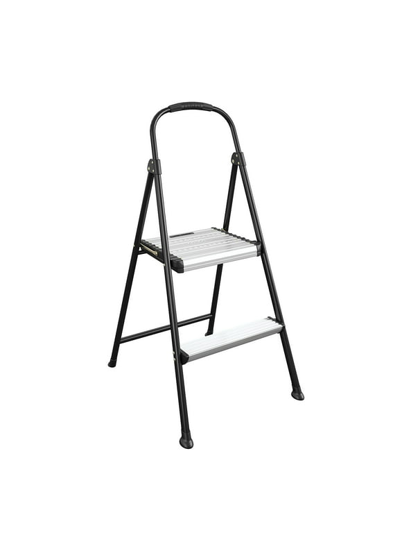 COSCO Two-Step Folding Steel Step Stool with Rubber Hand Grip, Black