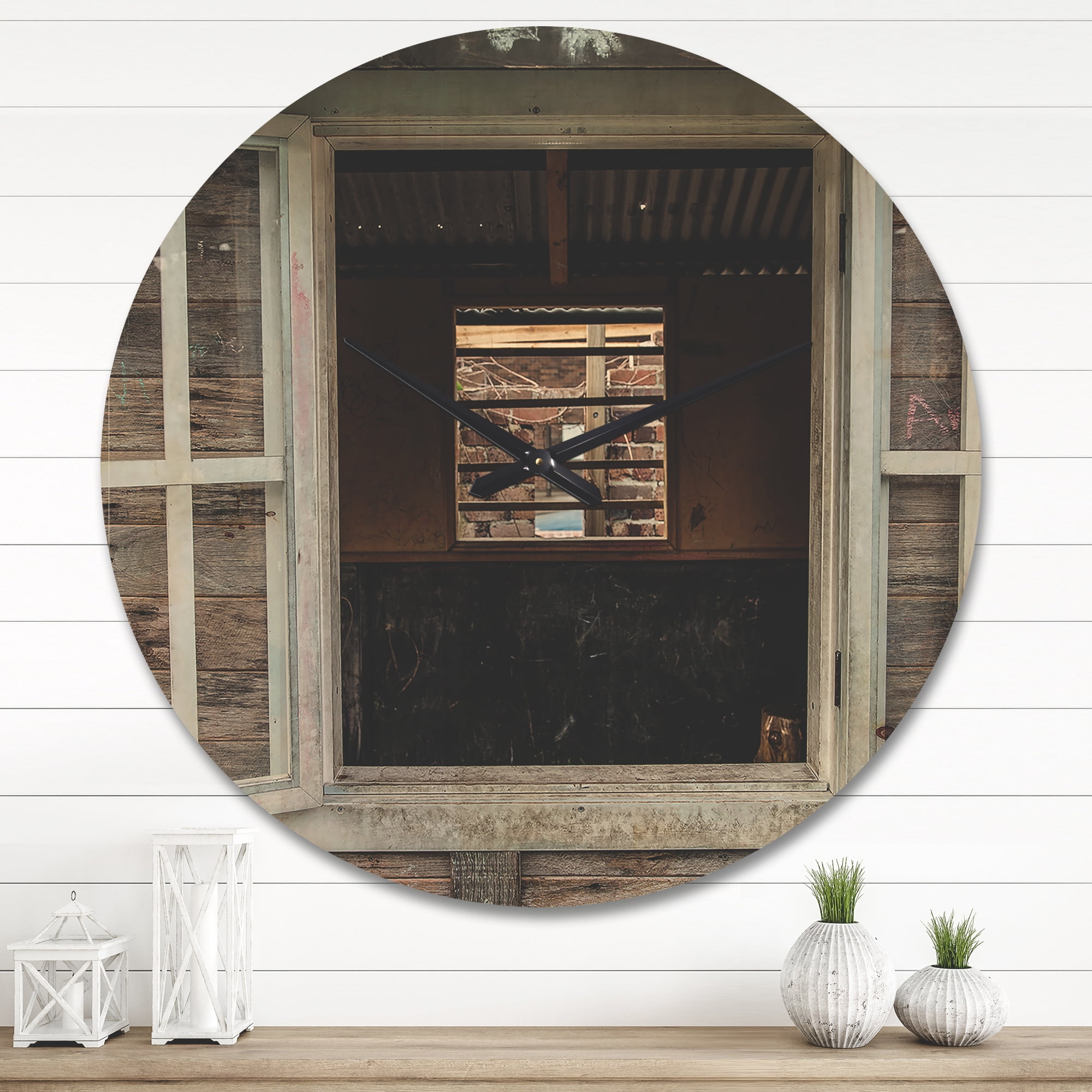 Designart 'Wooden Windows and Walls' Farmhouse Wood Wall Clock