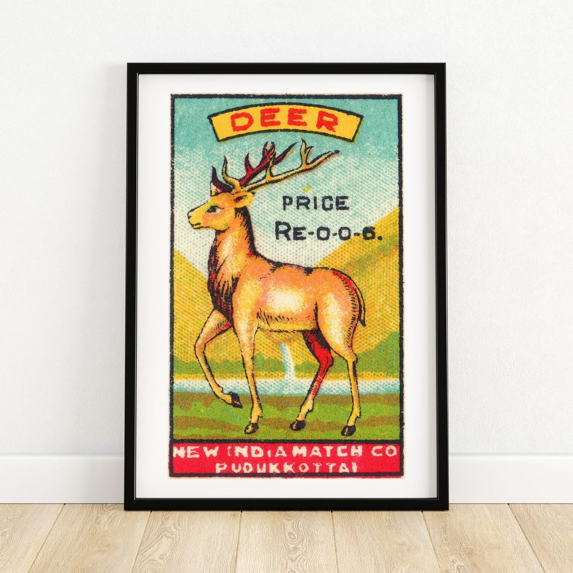 Kna Prints - 1 Pc Poster Deer Matchbox Art Print Antelope Illustration Vintage Indian Graphic Wall Decor For Collectors Ique Gift For Art Lovers A4 , , UNFRAMED-16x24