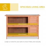 Pawhut 54 2-Floor Large Rabbit Hutch Wooden Pet House Bunny Cage Small Animal Habitat with Lockable Doors Run Asphalt Roof for Outdoor Use Gray