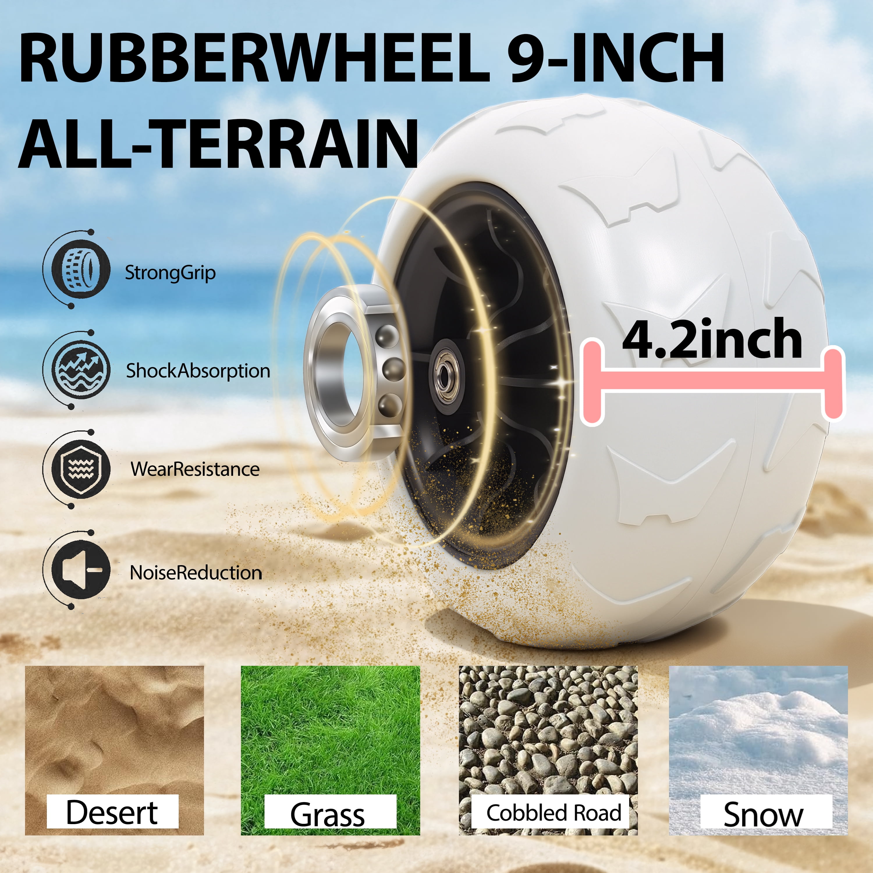 Beach Wagon with Big Wheels for Sand 500lbs capacity - Patented design, All Terrain Steel Frame Utility Cart with 9" Pneumatic Tires, Collapsible Folding Design
