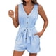 thumbnail image 1 of Mono sin mangas con cuello en V y cinturón para atar en la cintura para mujer - Mono informal para vacaciones - Conjunto de rayas para primavera y verano - Tallas S-XL, 1 of 7