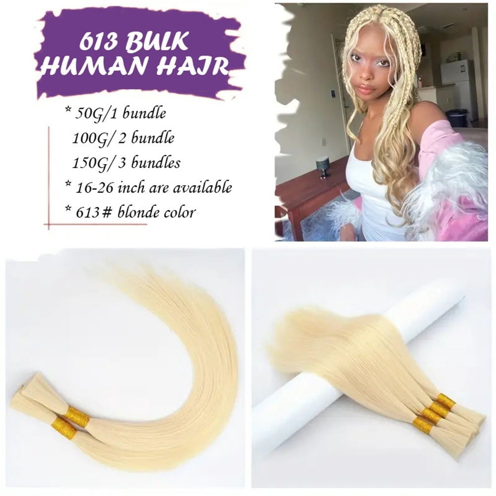 #613 Blonde Human Hair Bulk for Braiding No Weft Silky Straight Remy Hair Extensions