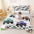 thumbnail image 3 of Manfei Modern Moster Truck Queen Comforter Set,Checkerboard Comforter Sets Queen,White,Light Gray Reversible,3-Piece,1 Comforter and 2 Pillowcases, 3 of 7