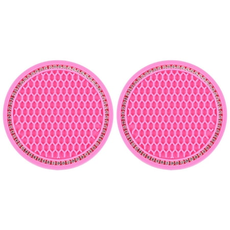 

2 Pcs Silicone Car Coasters Anti-slip Cup Pad Diamond Embedded Drink Coasters