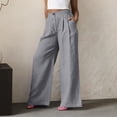 thumbnail image 5 of GUACER Womens Cotton Linen Palazzo Pants High Waisted Button with Pockets Wide Leg Trousers Casual Summer Slacks, 5 of 6