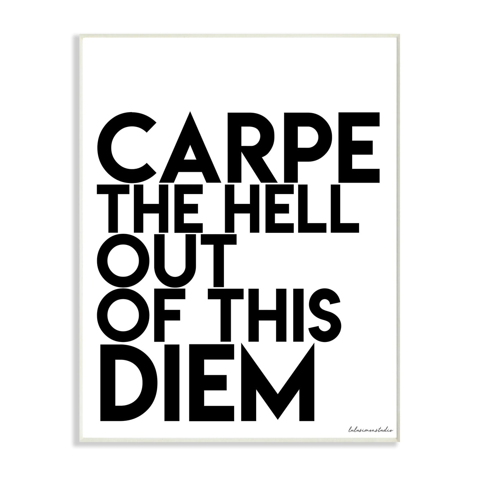 The Stupell Home Decor Collection lulusimonSTUDIO Black and White Carpe Hell Out Of This Diem Typography Wall Plaque Art, 10 x 0.5 x 15