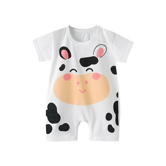 Ecqkame Newborn Baby's Crew Neck Jumpsuit Toddler Baby Girls Boys Short Sleeve Cute Printed T-Shirt Round Neck Jumpsuit Romper 0-24 Months A-White B 0-3 Months
