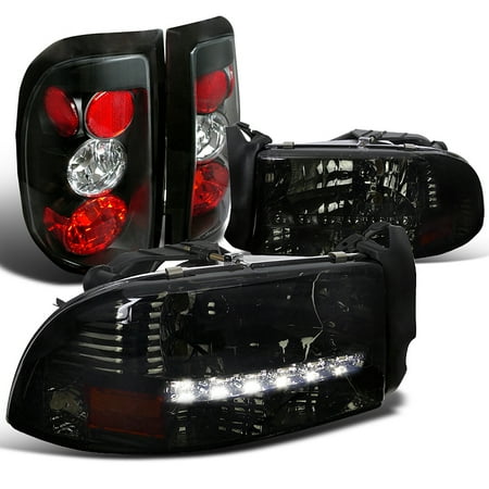 Dakota 15 Light Spec-D Tuning For 1997-2004 Dodge Dakota 2 4Door Smoke Led Headlights + Black Tail Brake Lights (Left+Right) 1997 1998 1999 2000 2001 2002 2003 2004 ()