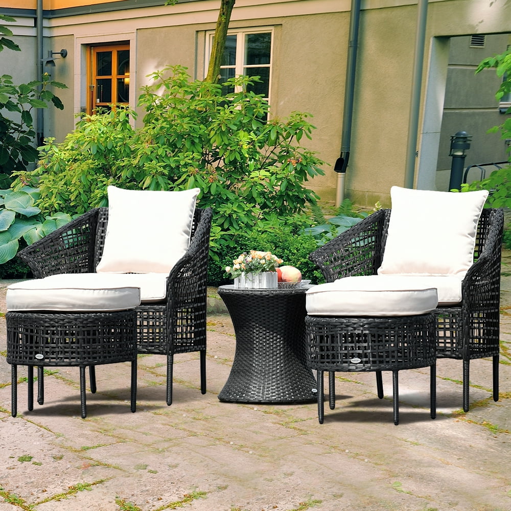 Gymax 5 PCS Patio Rattan Furniture Set Seats Chair Table With Ottoman