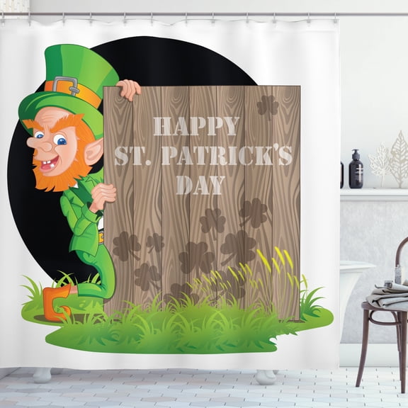 Ambesonne Celebration Shower Curtain, Plank Shamrock, 69"Wx75"L, Umber and Emerald