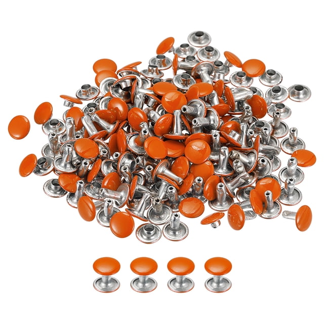 Unique Bargains 100 Sets Leather Rivets 8mm Double Cap Rivets 8.5mm Height Studs Orange