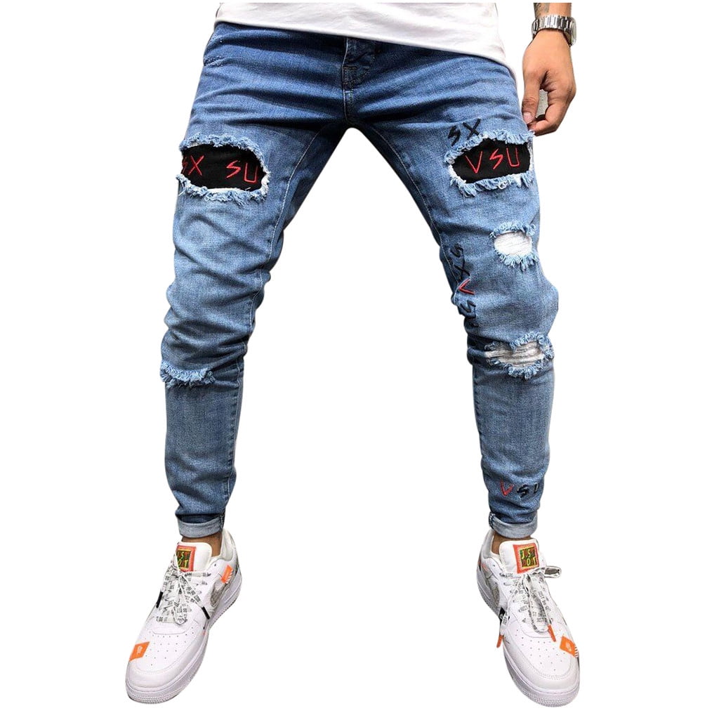 Urobanpeeg Men Tie-Dye Denim Pant Washed Stretch Rise Relaxed Straight Leg  Jeans For Male