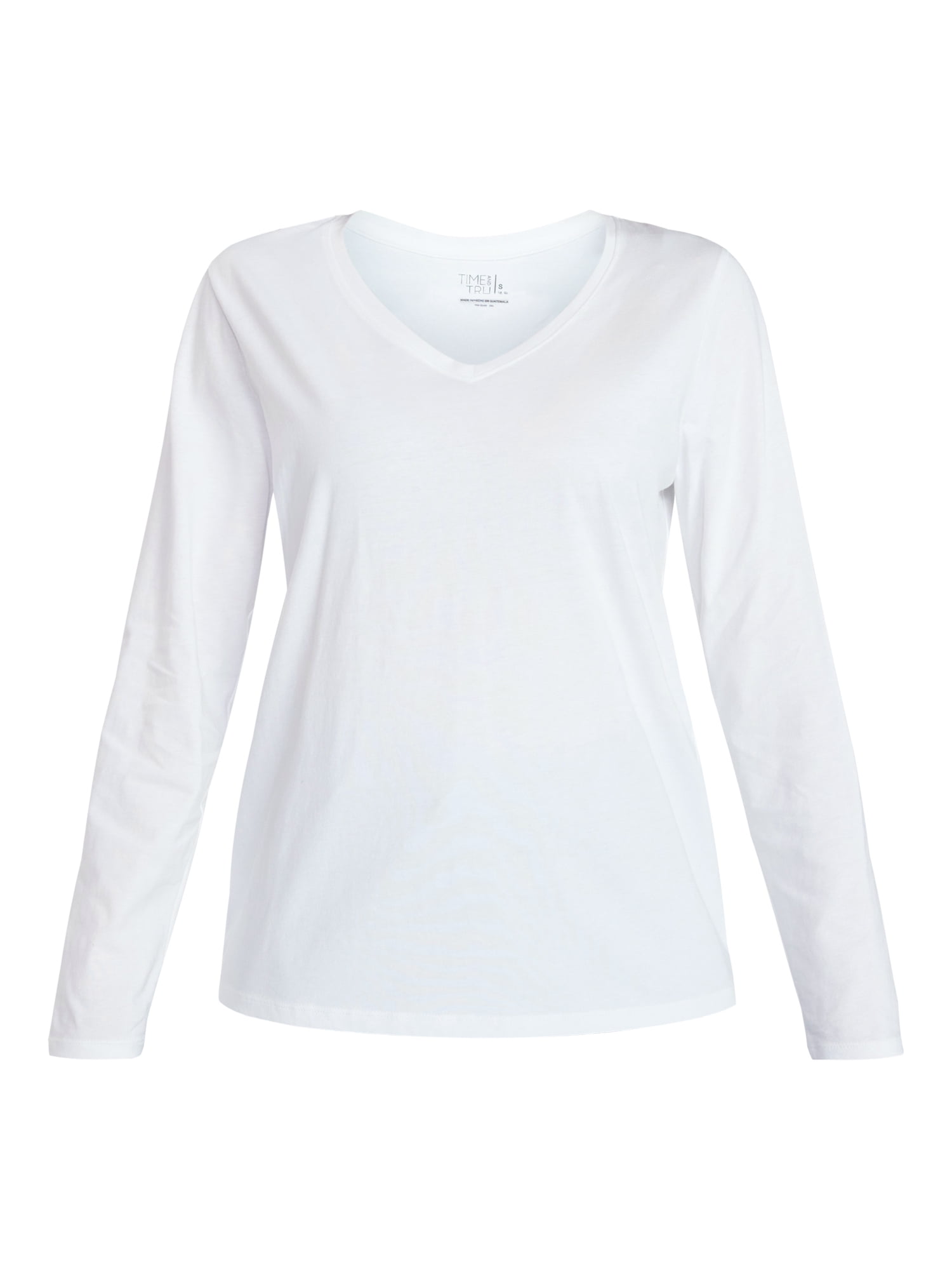 Time and Tru Women's Cotton V-Neck Tee with Long Sleeves, Sizes XS-XXXL