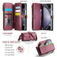 thumbnail image 3 of Asuwish Compatible with Samsung Galaxy Z Fold 5 5G 2023 Zipper Wallet Phone Case With pen slot Crossbody Lanyard Strap Flip Card Holder Slot Cell Cover for ZFold5 Z5 G Fold5 5Z Women Girls Wine Red, 3 of 8