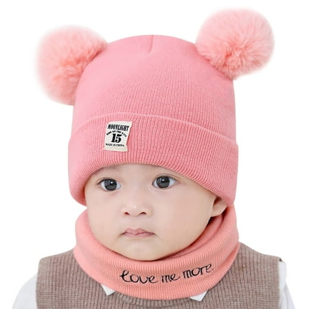 

kids baby boy girl pom hat winter warm knit crochet beanie cap scarf set