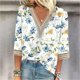thumbnail image 1 of ICHUANYI Clearance Fashion Women's Summer V-Neck 3/4 Sleeve Print Casual T-shirt Blouse(Yellow, XL) ICHUANYI WER2023081110809, 1 of 5
