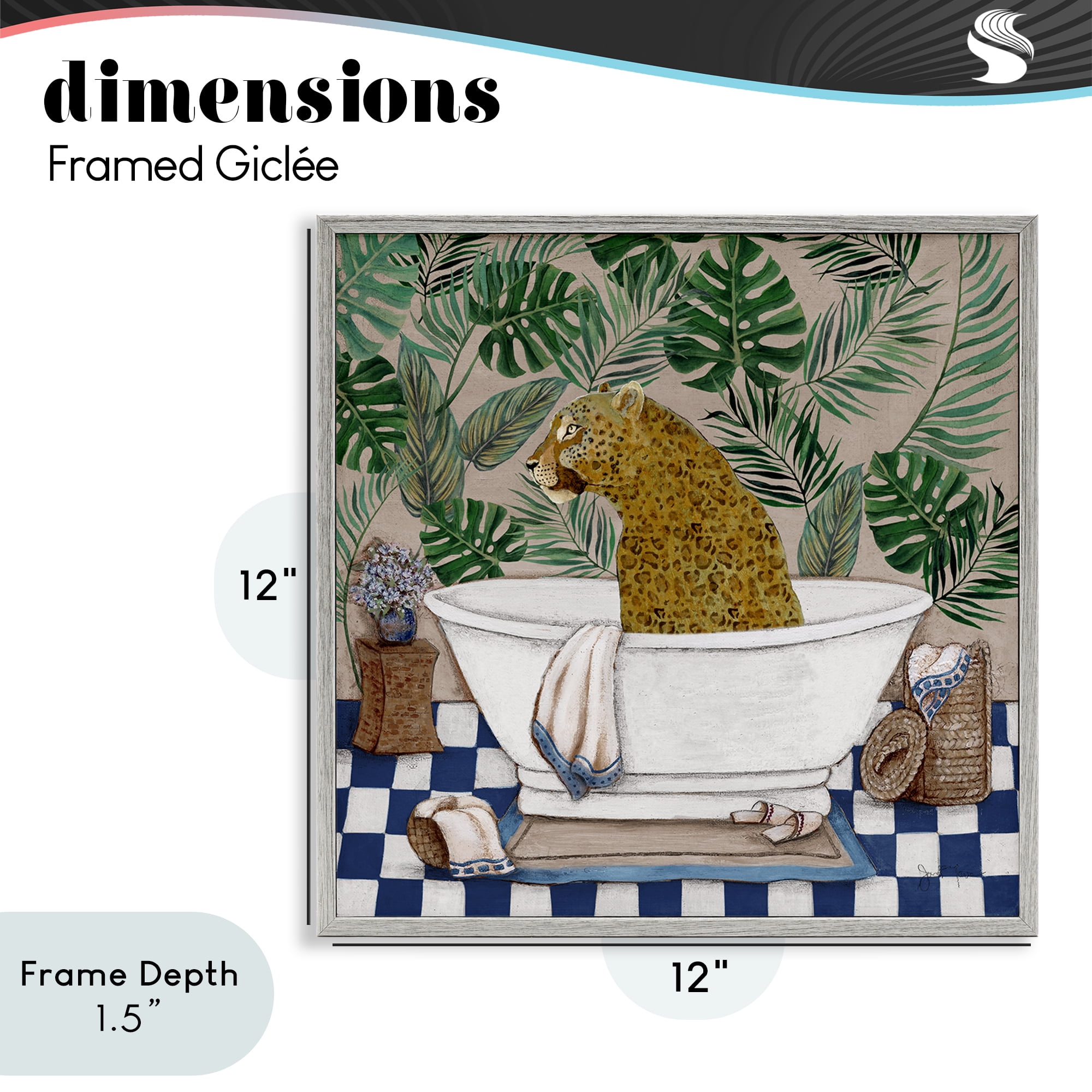 Stupell Industries Leopard in Tropical Bathtub Gray Framed Giclee Art, design by Janet Tava
