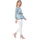 thumbnail image 4 of AllegK Blusas Tops Peplum De Encaje Semitransparente De ManLarCon CintuAnudaPaMujer Azul S, 4 of 6