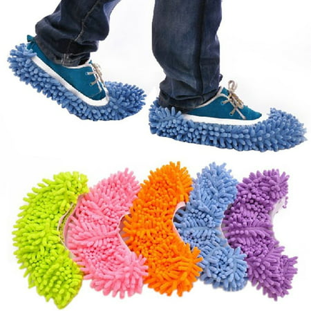 1 Pair Washable Chenille Fibre House Floor Cleaning Dust Mop Slippers Foot Socks Mop