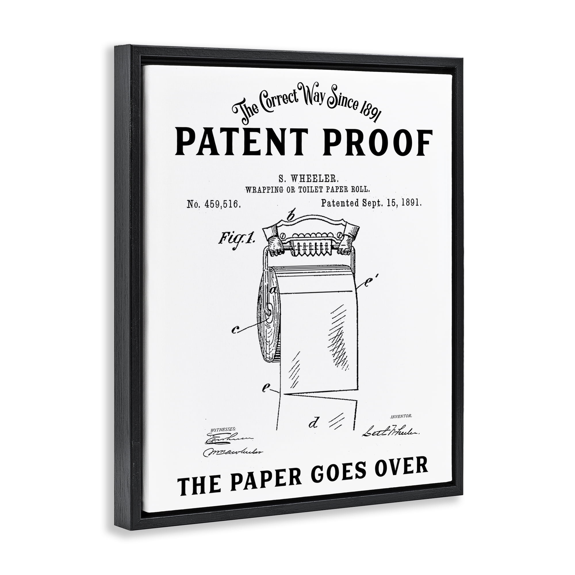 Toilet Paper Goes Over Black Framed Floater Canvas Wall Art, design by Lettered and Lined