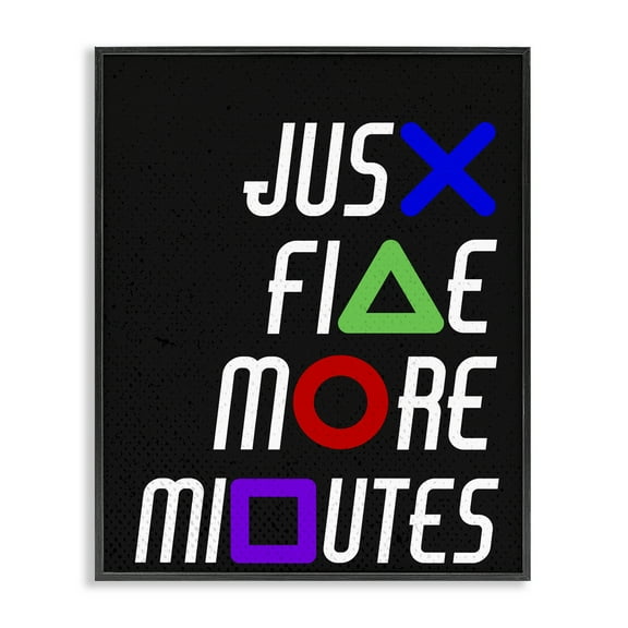 Just Five Minutes Gamer Buttons Black Framed Giclee Art, design by Kim Allen
