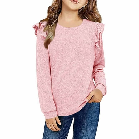 REDARER Girls Long Sleeve Blouse Top with Lace Trim Fashionable Fall Winter Tunic Shirt for Big Kids and Tweens Kids Clothing Size:5-6 Years