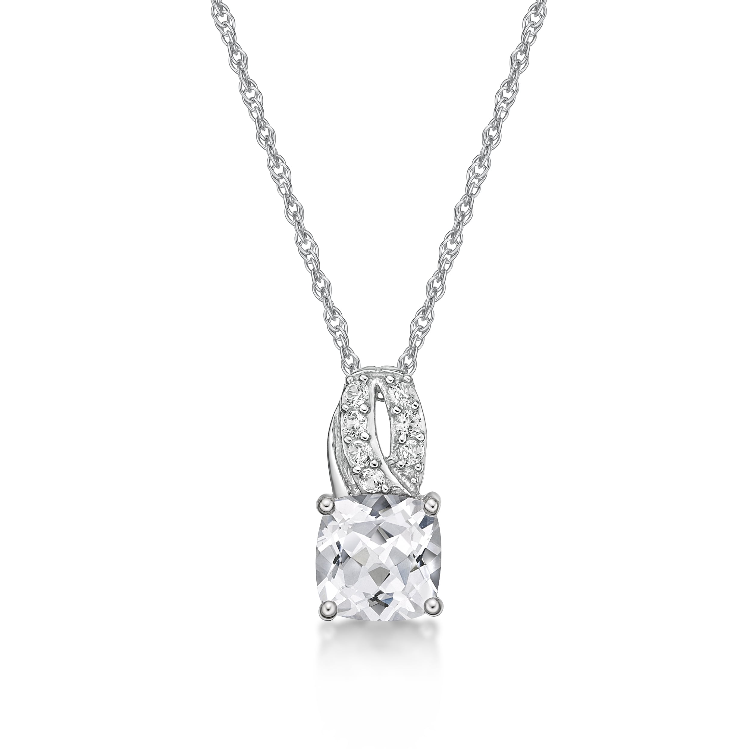 Jay Heart Designs 925 Sterling Silver Created White Sapphire Pendant with 18" Chain