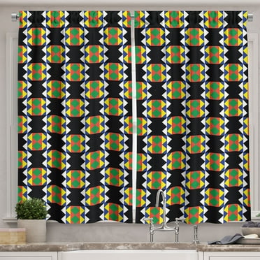 Ambesonne Kente Pattern Kitchen Curtains, Funky Zulu, 55"x39", Multicolor