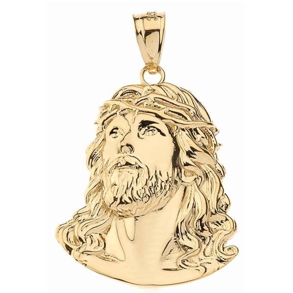 Gold Jesus Christ Face Pendant Necklace (Small) (10K Yellow Gold, Pendant Only)