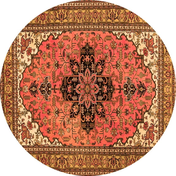 Ahgly Company Indoor Round Medallion Orange Traditional Area Rugs, 3' Round