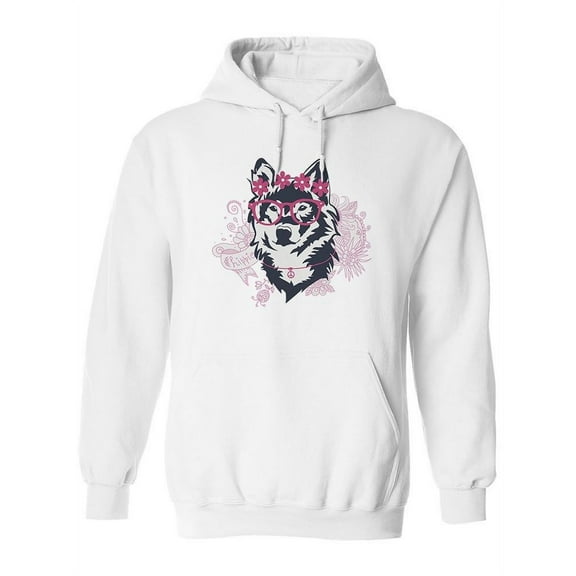 Wolf With Floral Headband Hoodie Women -Image by Shutterstock, Female Small