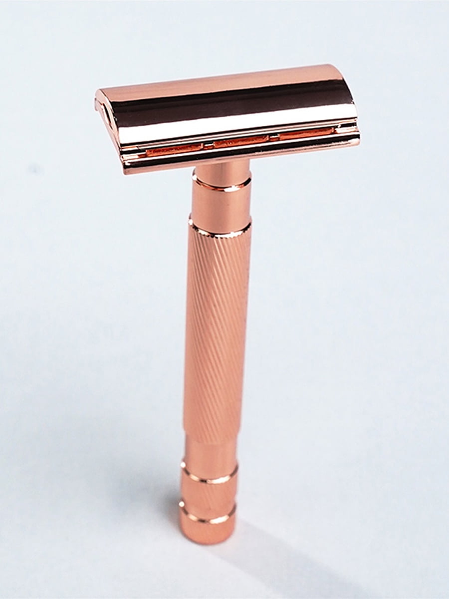 Waysh Classic Double Edge Safety Razor Gift Set for Men with Knurled Non-Slip Handle, Includes Stand & 20 Blades, Rose Gold