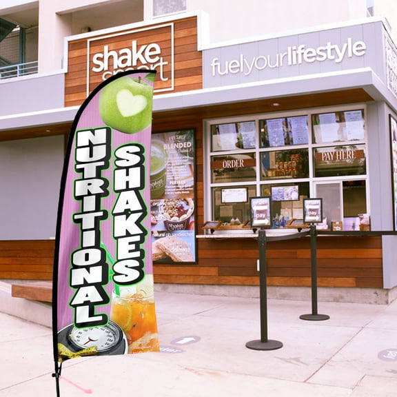 QSUM Nutritional Shakes Feather Flag Kit,7FT Vitamin & Supplements Store Advertising Banner，Shakes Shop Business Signs