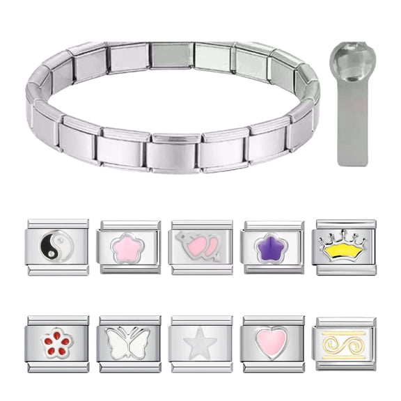 Misright Italian Charm Bracelet Set Gold Silver 9mm Stainless Steel Link for Women Men