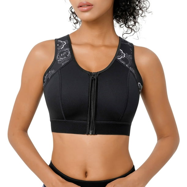 Junlan Sport Bra with Front-Zipper for Women High Impact Support Workout Full Cup Top Vest