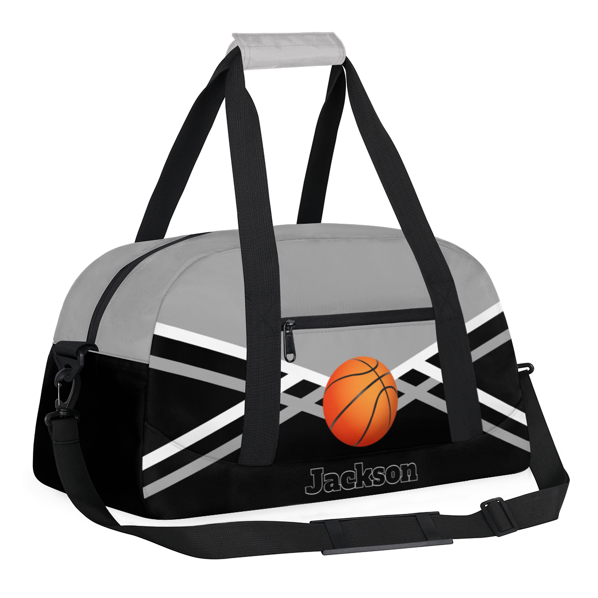 Herdesigns Personalized Basketball Duffel Bag Sport Bag Custom Gym Bag with Name, Dance Bags Weekender Bags Overnight Bags Travel Bag, Black Gray
