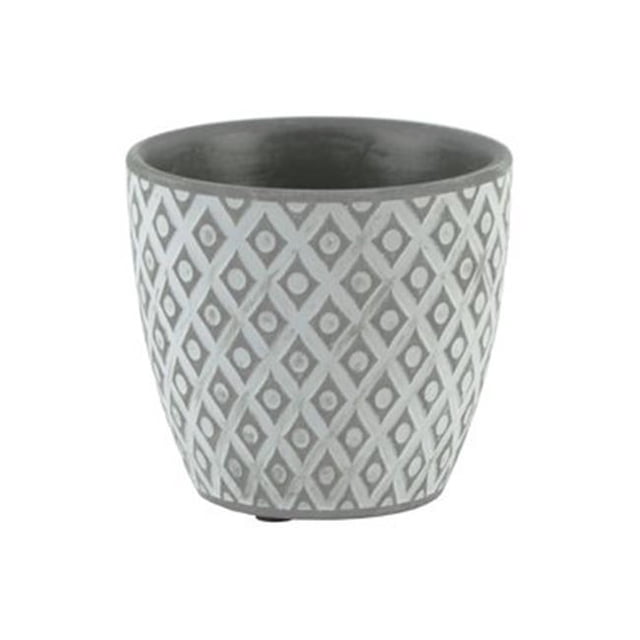 Urban Trends Collection 51909 Cement Round Pot with Diamond Design Body & Tapered Bottom, Washed Concrete Finish - Gray