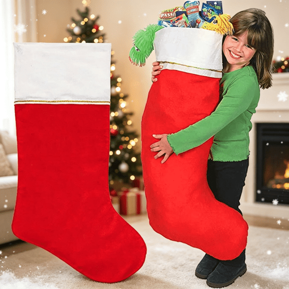 Jumbo Felt Christmas Stockings, 36 Inches Large Red and White Christmas Stockings Hanging Ornaments for Xmas Tree Fireplace Hanging Decor and Holiday Party Family Home Decorations