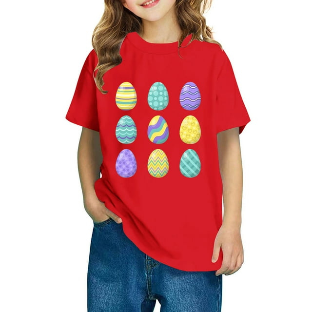 T-shirt de Pâques pour Garçons, T-Shirt à Manches Courtes Col Rond avec Imprimé Graphique d'Œuf de Pâques, Mélange 95 % Polyester 5 % Spandex, Tissu Extensible Doux, Lavable en Machine, Taille 110