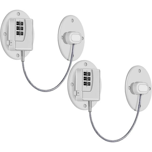 HUGFEGWE 2 Pack Refrigerator Lock - Heavy Duty 3 Digit Cable Fridge Lock, Child Proof Cabinet Locks(White) AZ824-15150